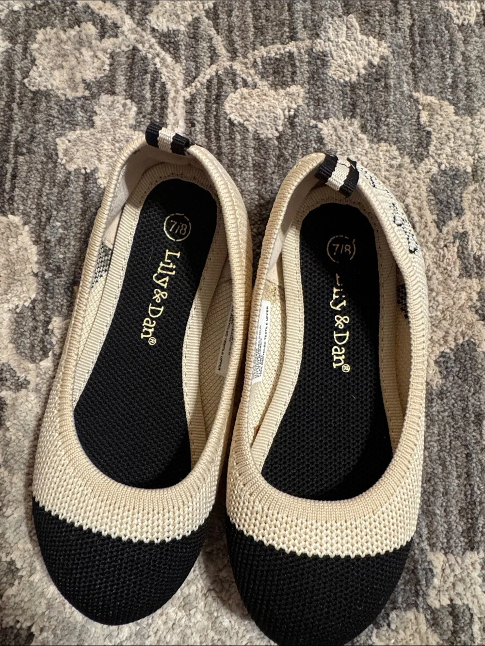 Lily & Dan Kids Two-Tone Knit Ballet Flats in Black and Cream